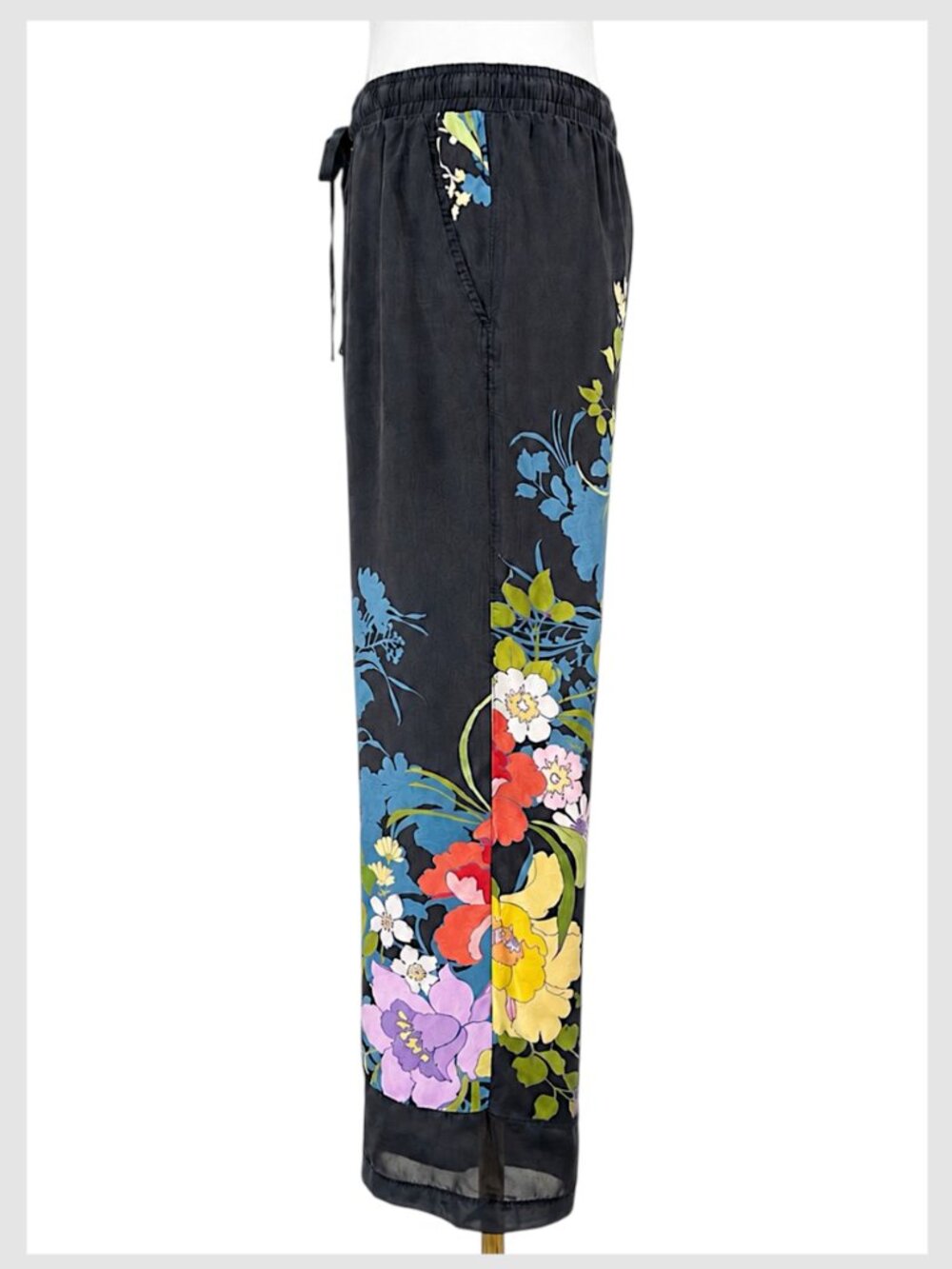 Johnny Was FUBU Pants Black Multicolor Floral Wide Leg Size S - Picture 6 of 8
